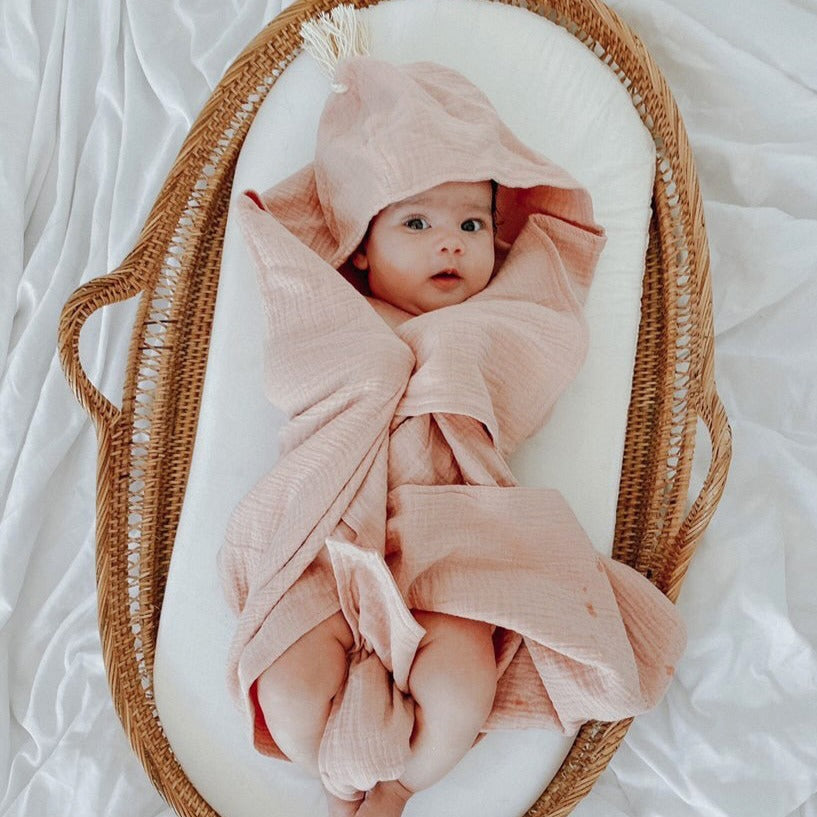 Organic Hooded Baby & Toddler Towel - Blush - Little Reef and Friends