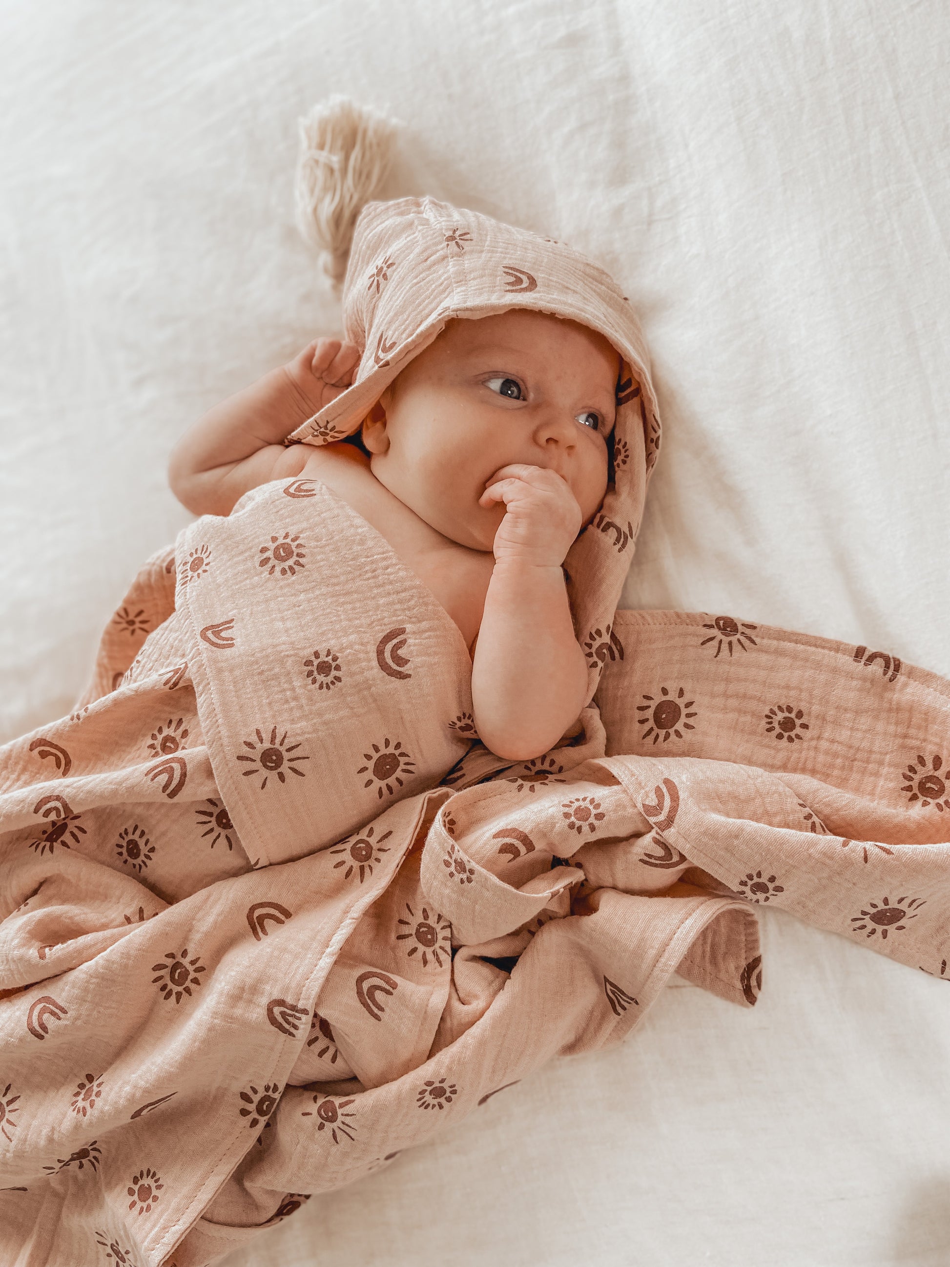 Organic Hooded Baby & Toddler Towel - Sunny Blush/Plum - Little Reef and Friends