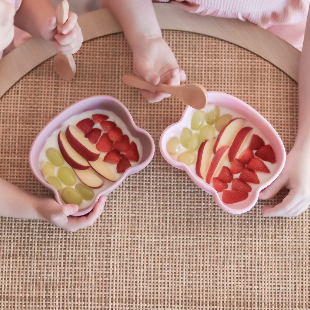 Bear Stickie Bowl with Lid - Powder Pink - Little Reef and Friends