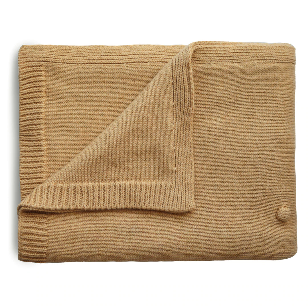 Textured Knitted Blanket - Mustard Melange Dots - Little Reef and Friends