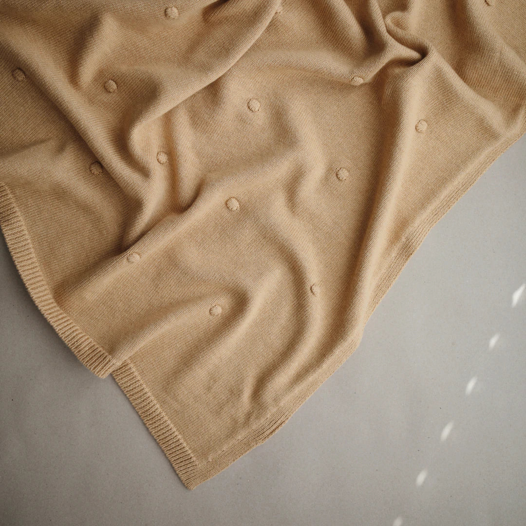 Textured Knitted Blanket - Mustard Melange Dots - Little Reef and Friends