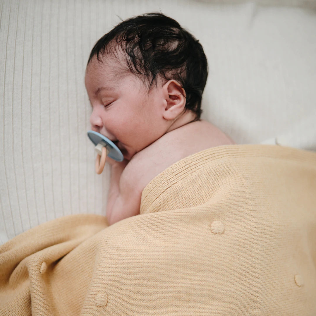 Textured Knitted Blanket - Mustard Melange Dots - Little Reef and Friends