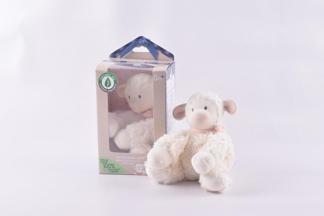 Lila Lamb With Rubber Teether Head & Pink Bow - Little Reef and Friends