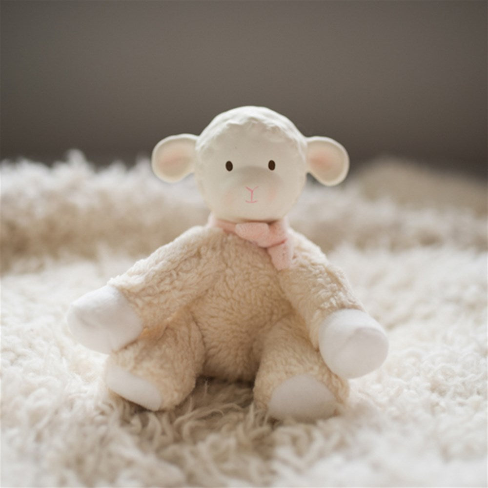 Lila Lamb With Rubber Teether Head & Pink Bow - Little Reef and Friends