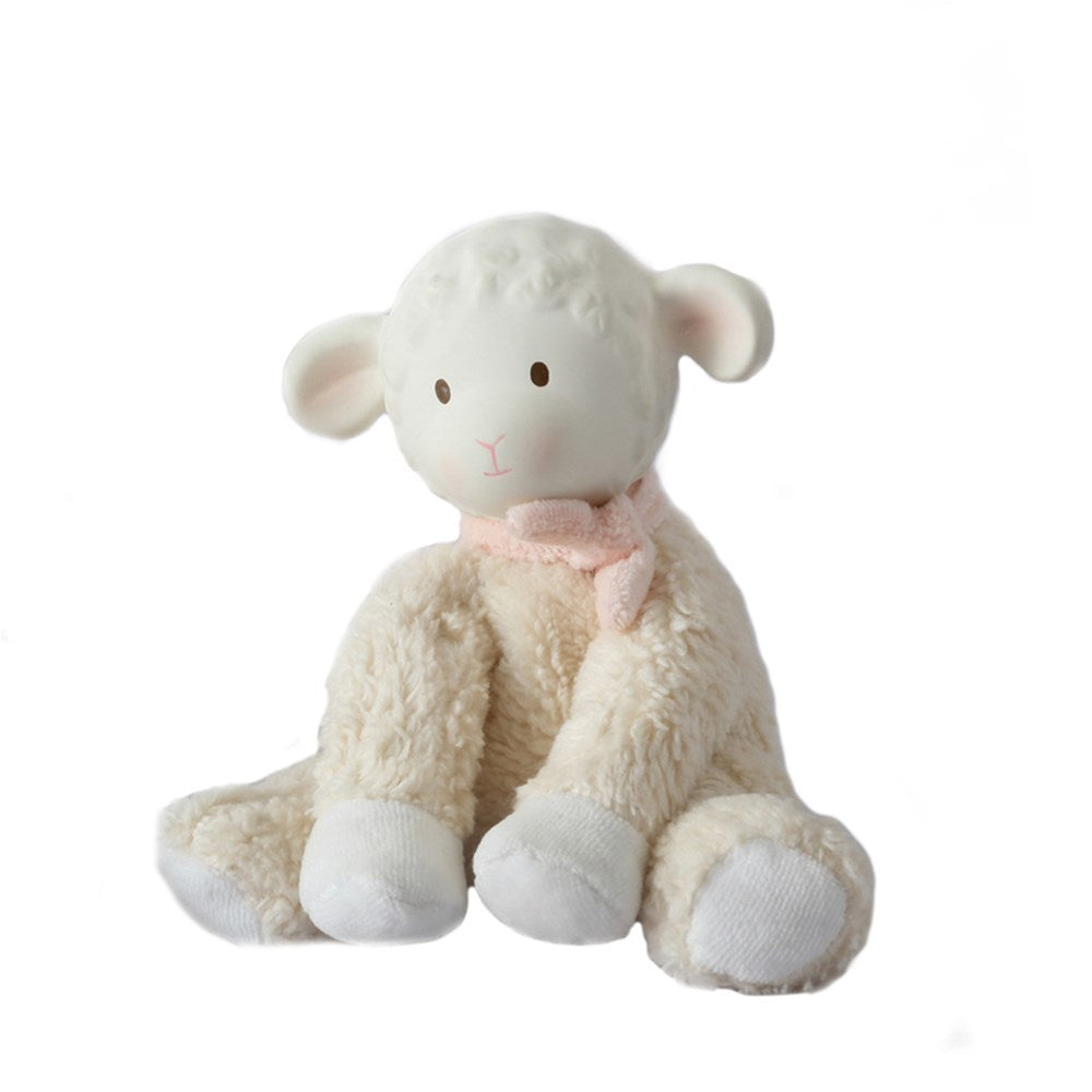 Lila Lamb With Rubber Teether Head & Pink Bow - Little Reef and Friends