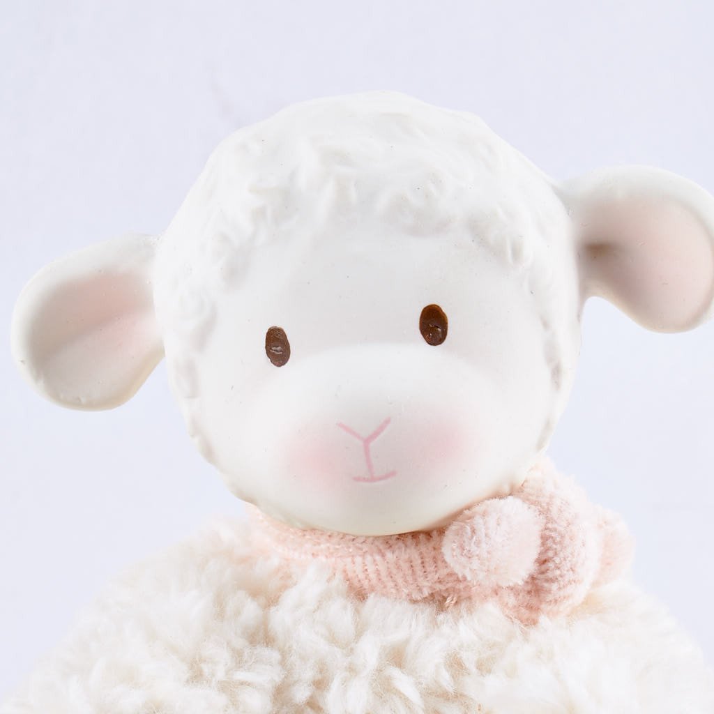 Lila Lamb With Rubber Teether Head & Pink Bow - Little Reef and Friends