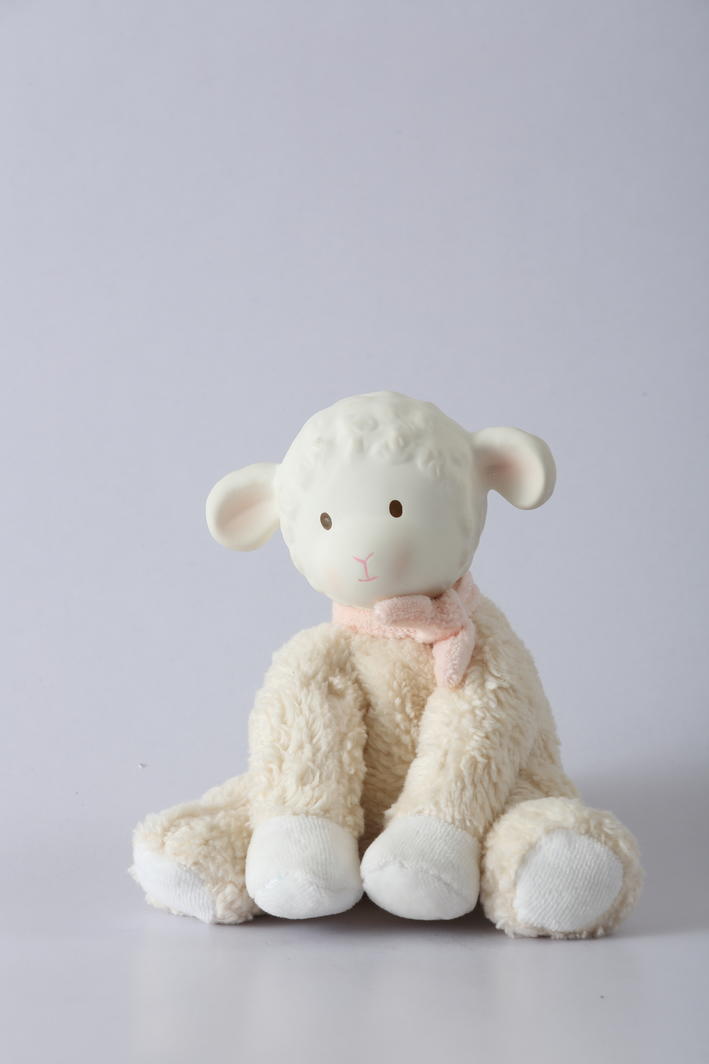 Lila Lamb With Rubber Teether Head & Pink Bow - Little Reef and Friends