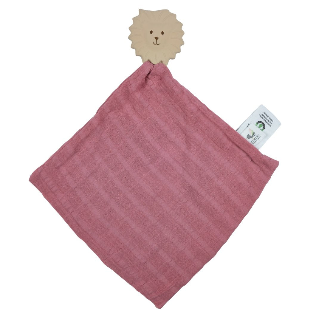 Lion Muslin Comforter with Rubber Teether - Little Reef and Friends