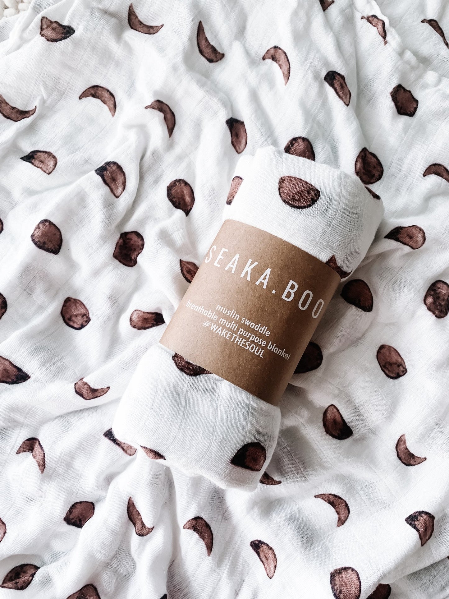 Moon Phases Muslin Swaddle - Cocoa - Little Reef and Friends