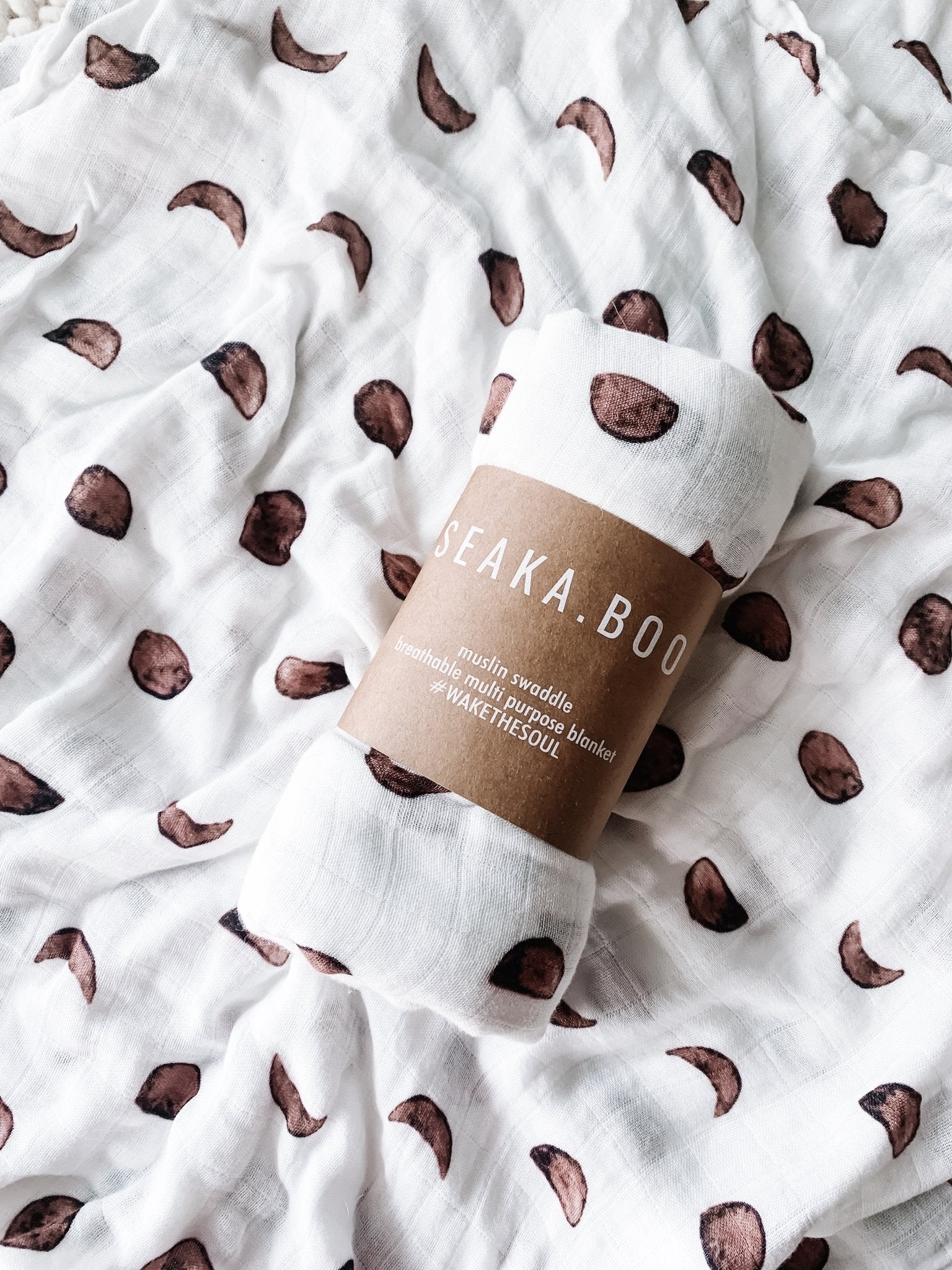 Moon Phases Muslin Swaddle - Cocoa - Little Reef and Friends