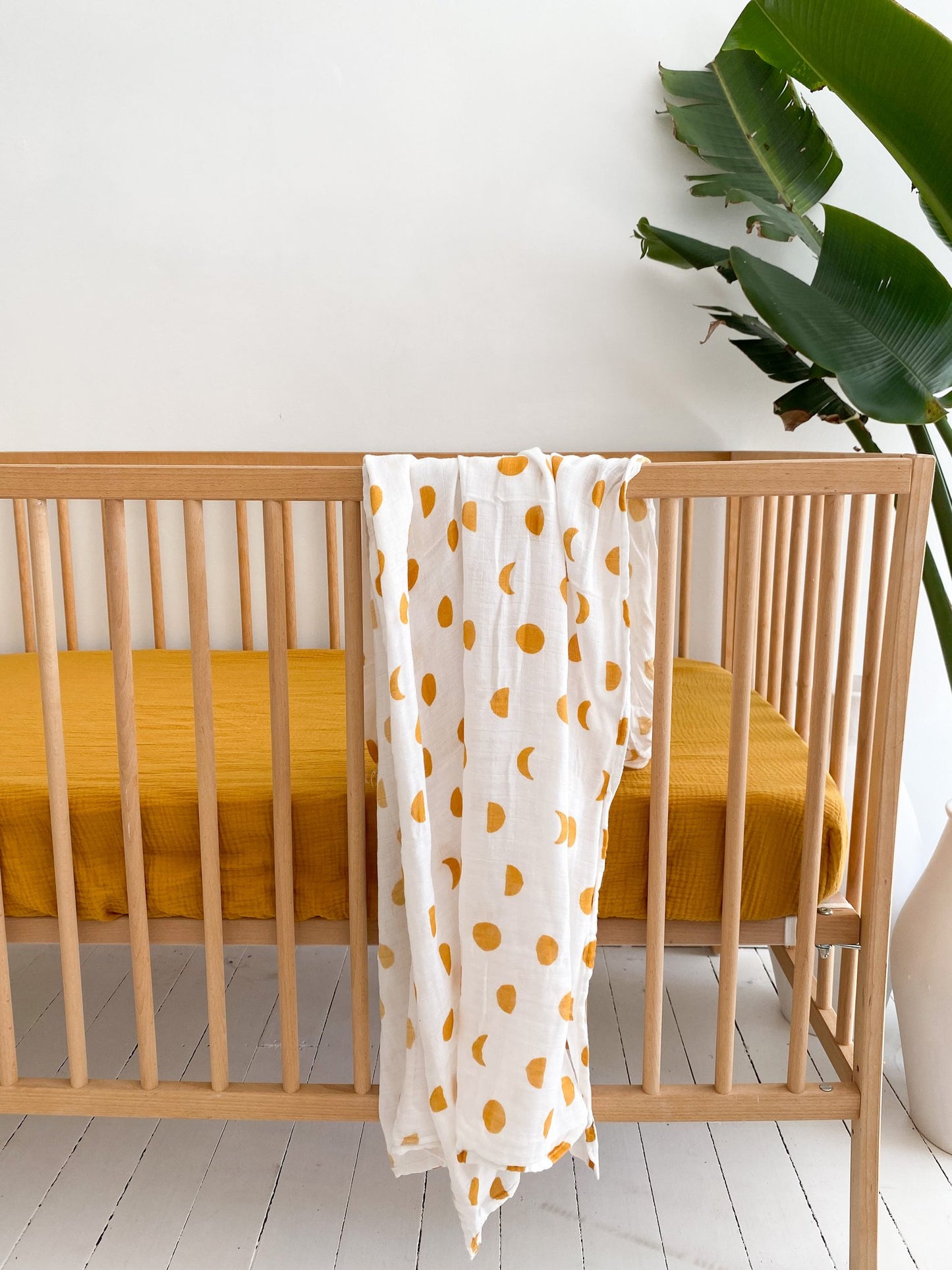 Moon Phases Muslin Swaddle - Mustard - Little Reef and Friends