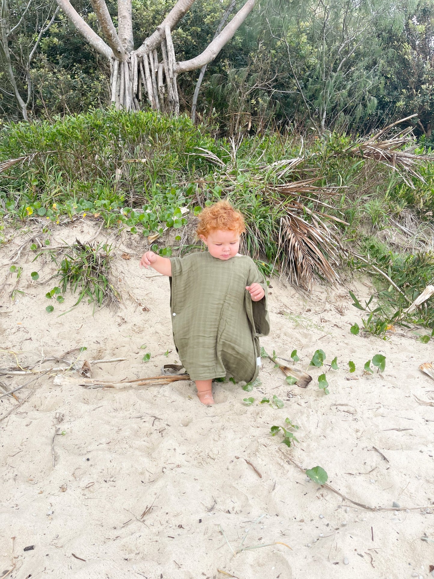 Organic Hooded Poncho Towel - Olive - Little Reef and Friends