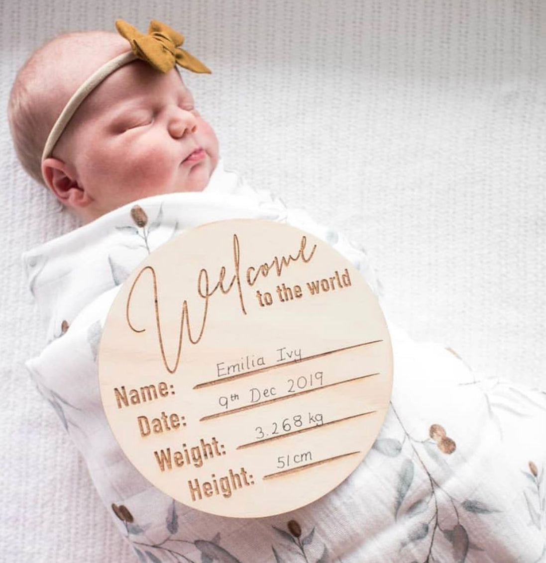 Wooden 'Welcome To The World' Birth Announcement Disc - Little Reef and Friends