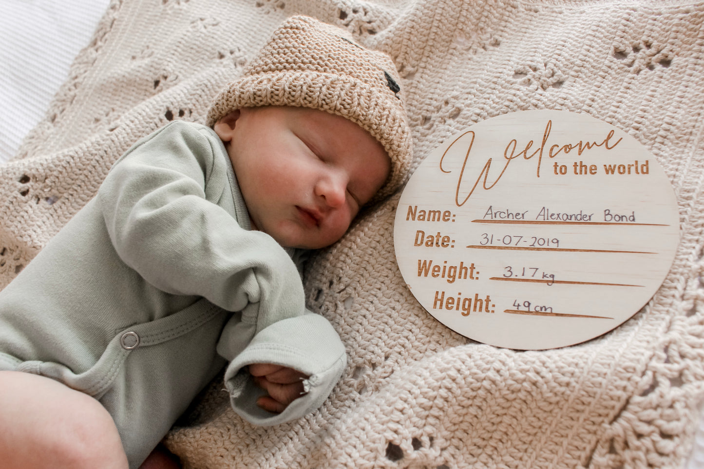 Wooden 'Welcome To The World' Birth Announcement Disc - Little Reef and Friends