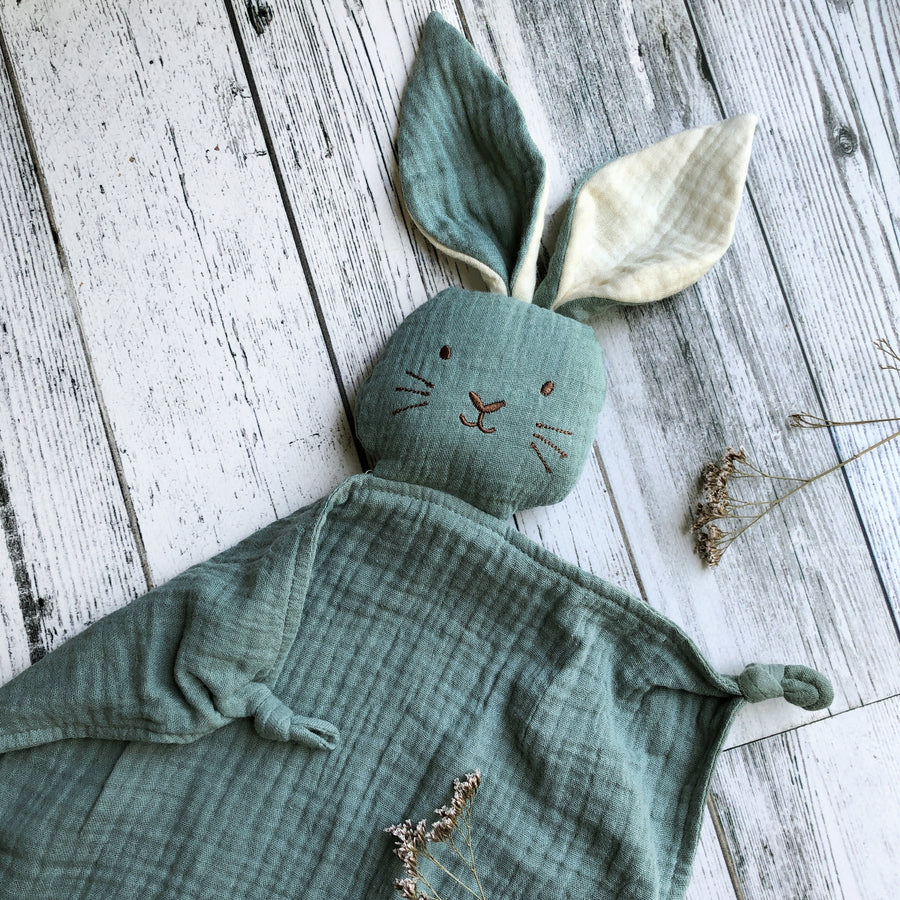 Organic Muslin Bunny Lovey - Sage - Little Reef and Friends