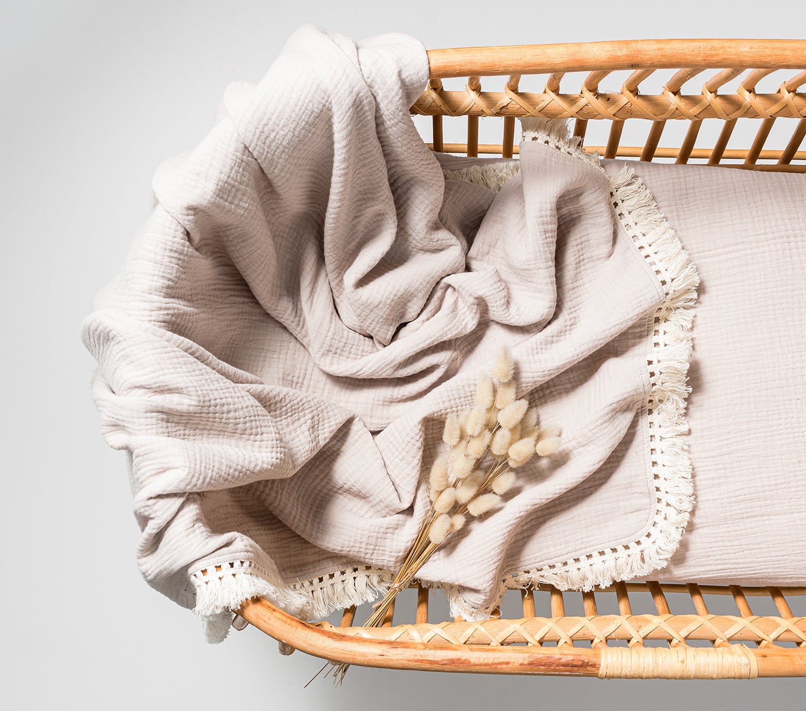 Organic Muslin Blanket With Cotton Tassels - Sand - Little Reef and Friends