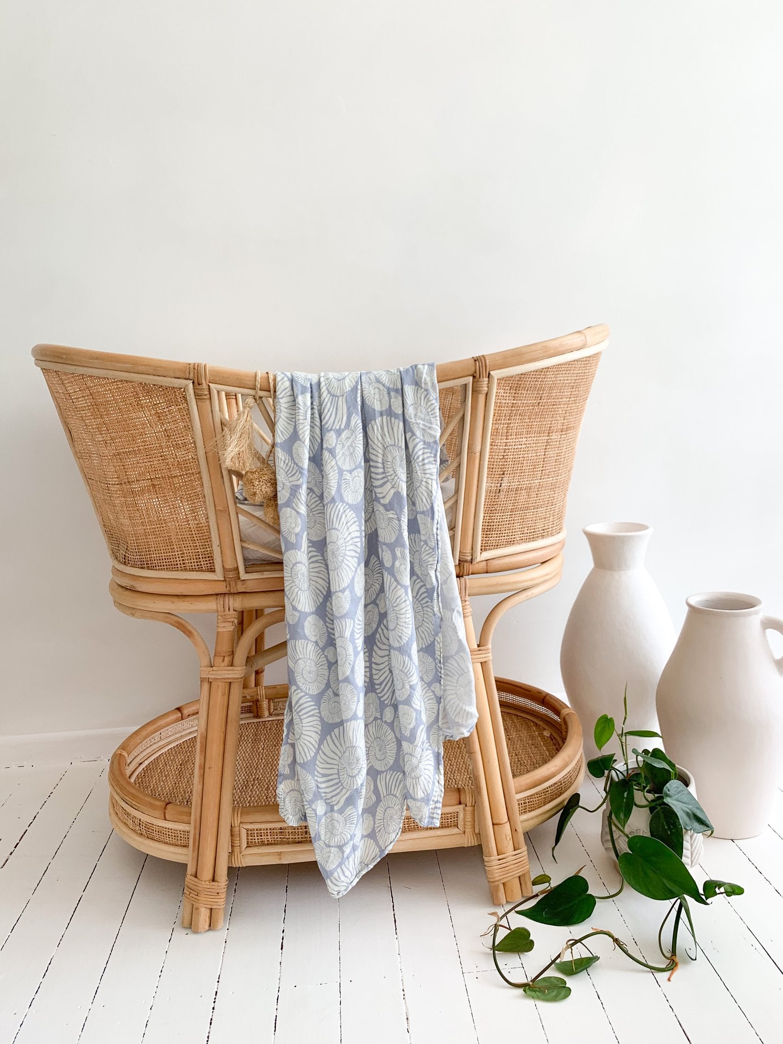 Shell Muslin Swaddle - Blue - Little Reef and Friends