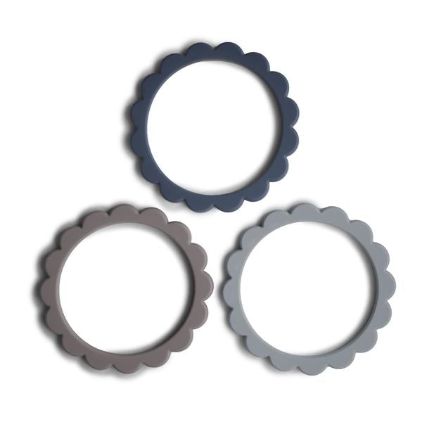 Flower Teething Bracelets 3 Pk - Steel/Dove Gey/Stone - Little Reef and Friends