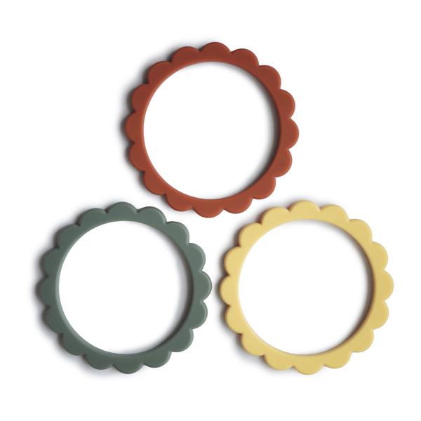 Flower Teething Bracelets 3 Pk - Sunshine/Dried Thyme/Clay - Little Reef and Friends