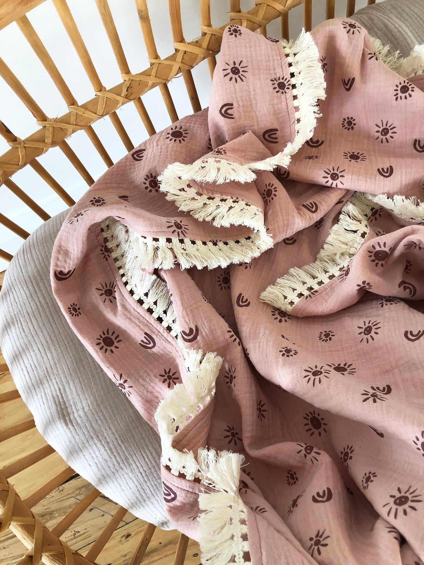 Organic Muslin Blanket With Cotton Tassels - Sunny Sand/Amber - Little Reef and Friends