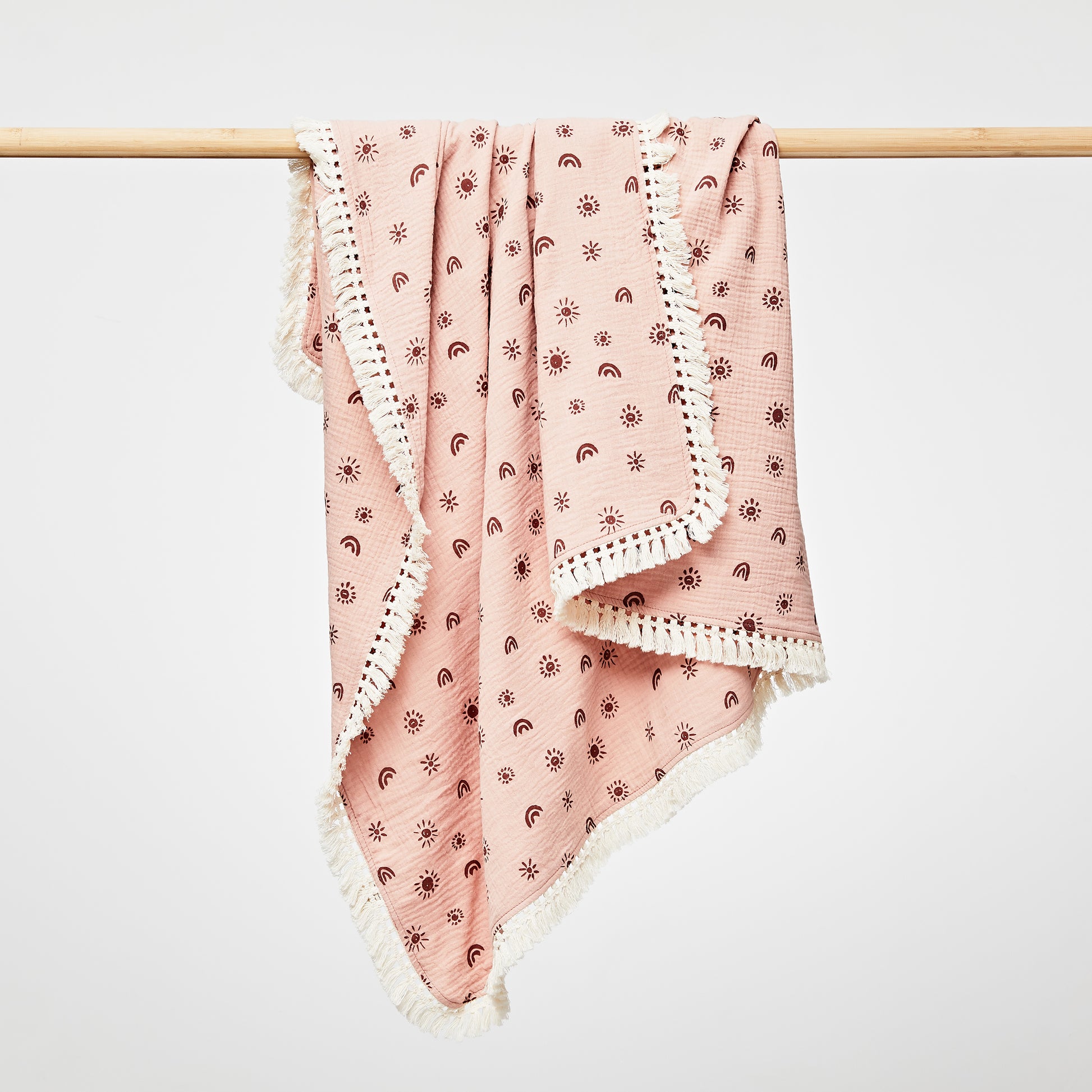 Organic Muslin Blanket With Cotton Tassels - Sunny Sand/Amber - Little Reef and Friends