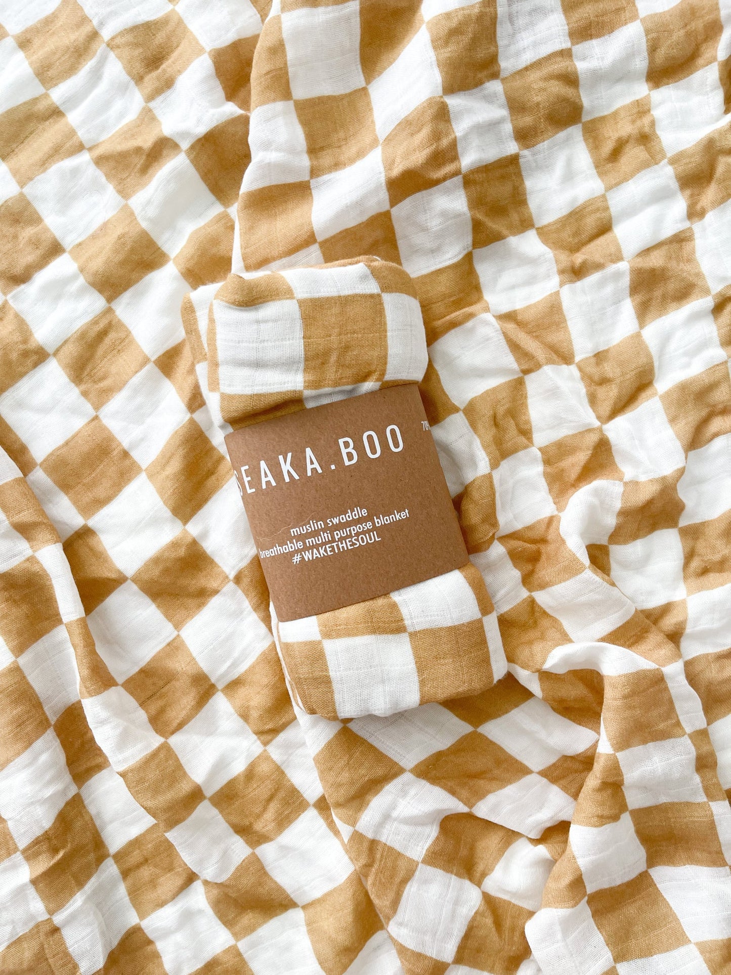 Tillie Check Muslin Swaddle - Sandalwood - Little Reef and Friends
