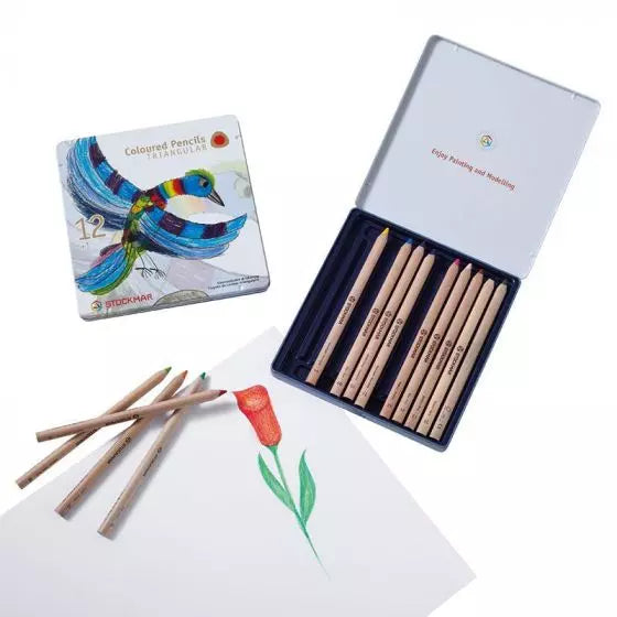 Triangular Colour Pencils Metal Case - 12 Colours - Little Reef and Friends