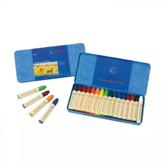 Wax Stick Crayons Metal Case - 16 Colours - Little Reef and Friends