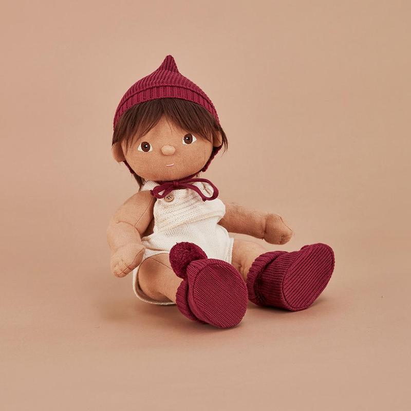 Dinkum Doll Bonnet and Booties Set - Plum - Little Reef and Friends