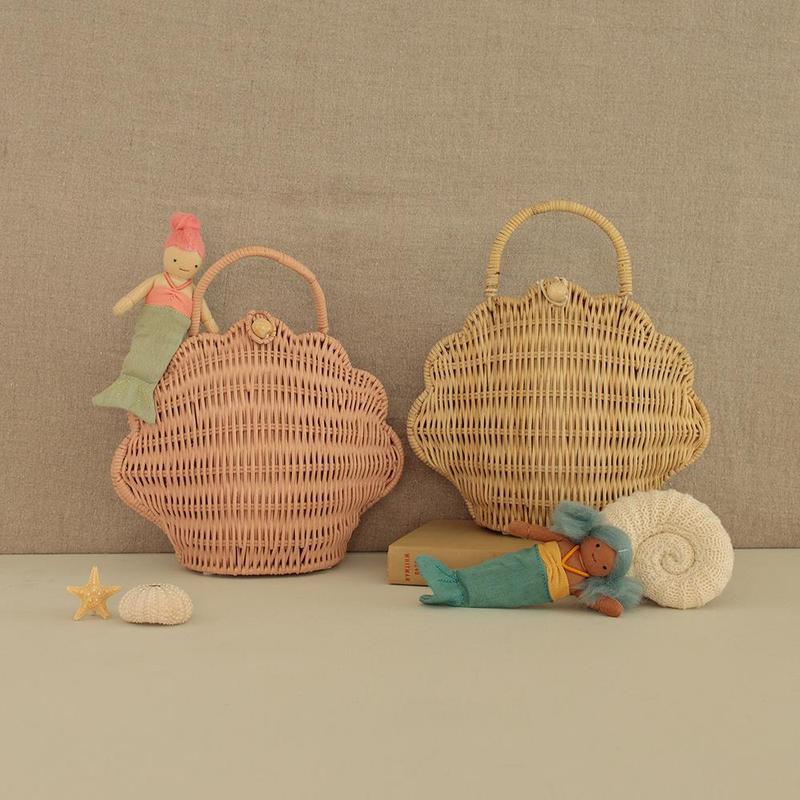 Rattan Shell Bag - Rose - Little Reef and Friends